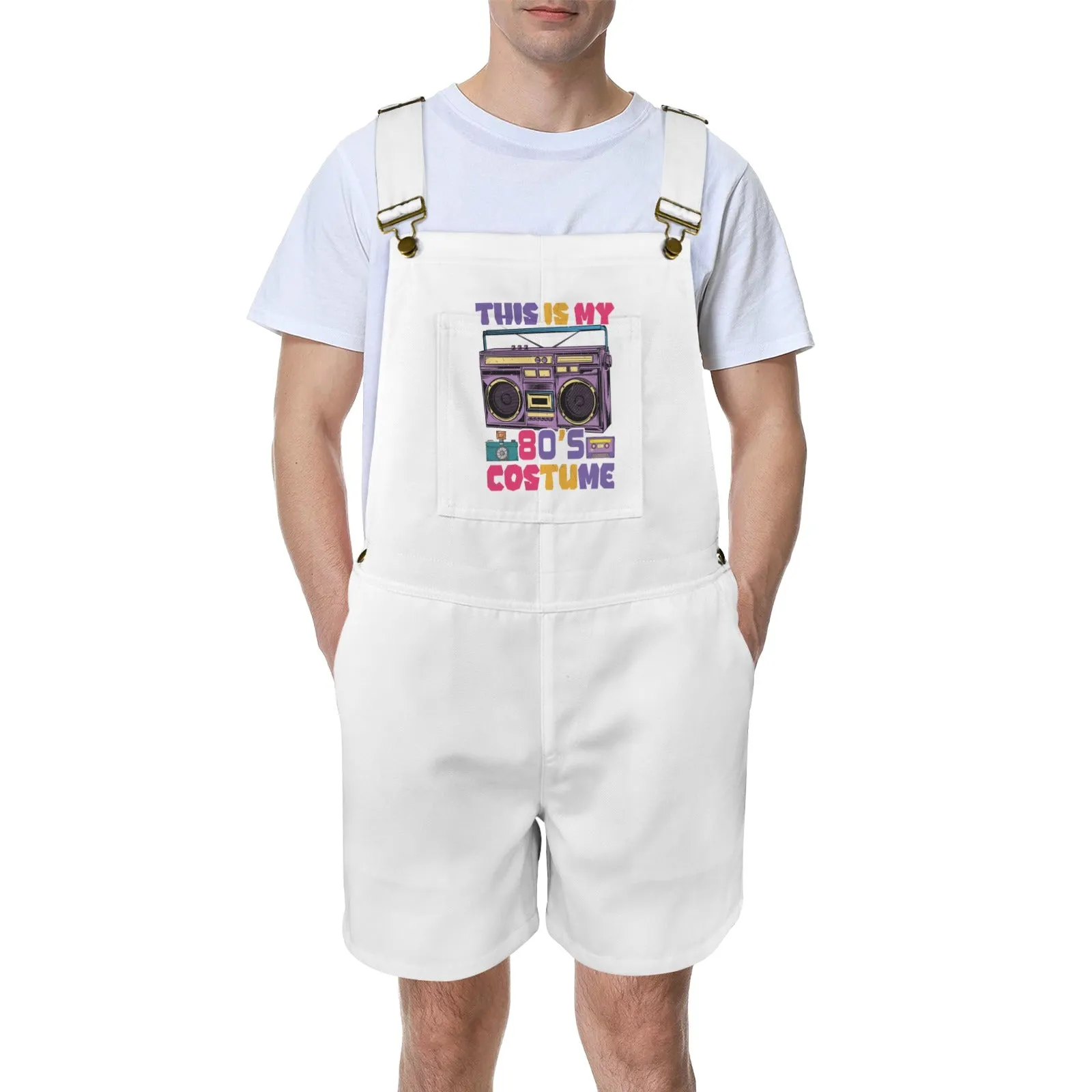 This is my 80's Costume White Emerson Easy-Wear Jumpsuit Unisex Shorts Suspender Jumpsuit