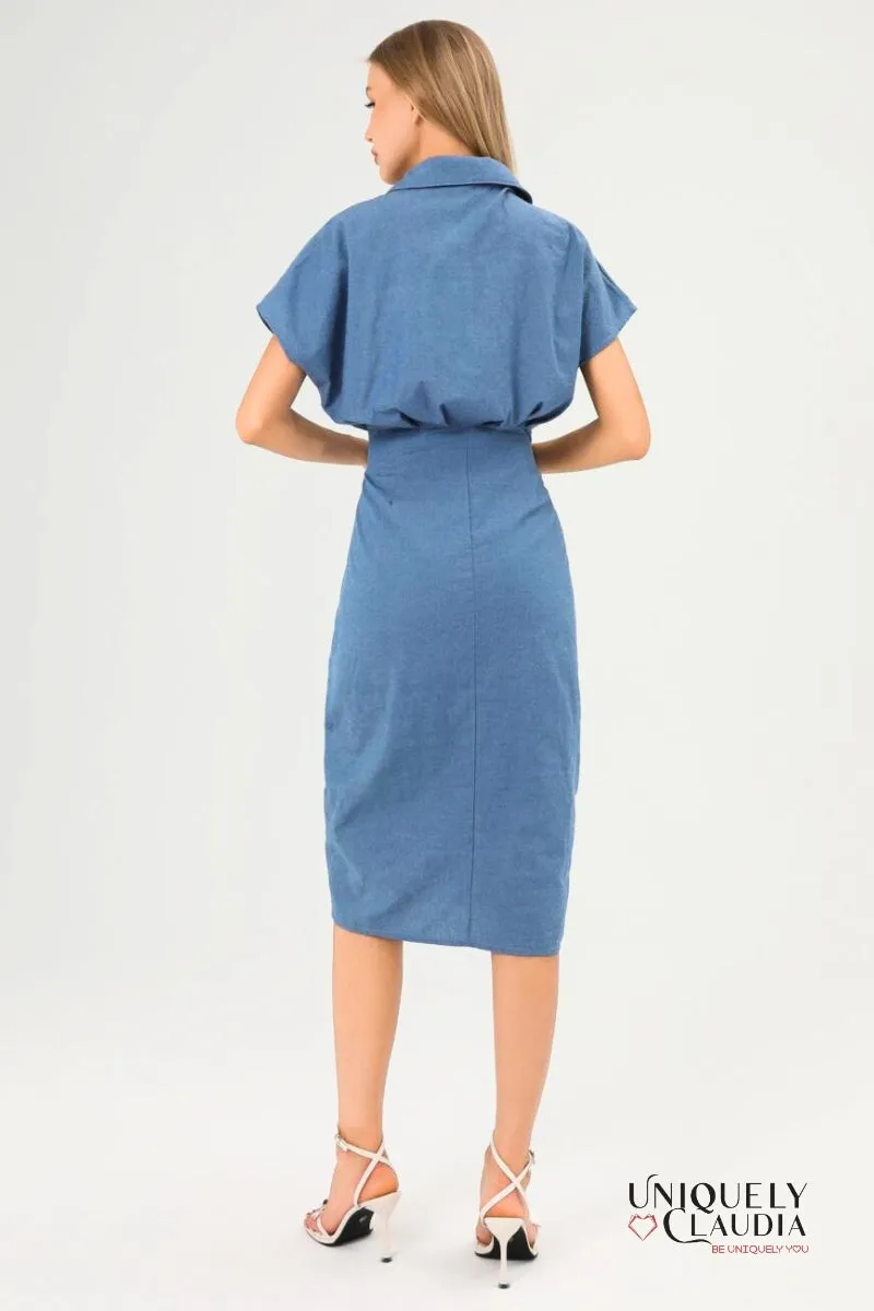 Tiana Short Sleeves Waist Tie Daily Midi Dress