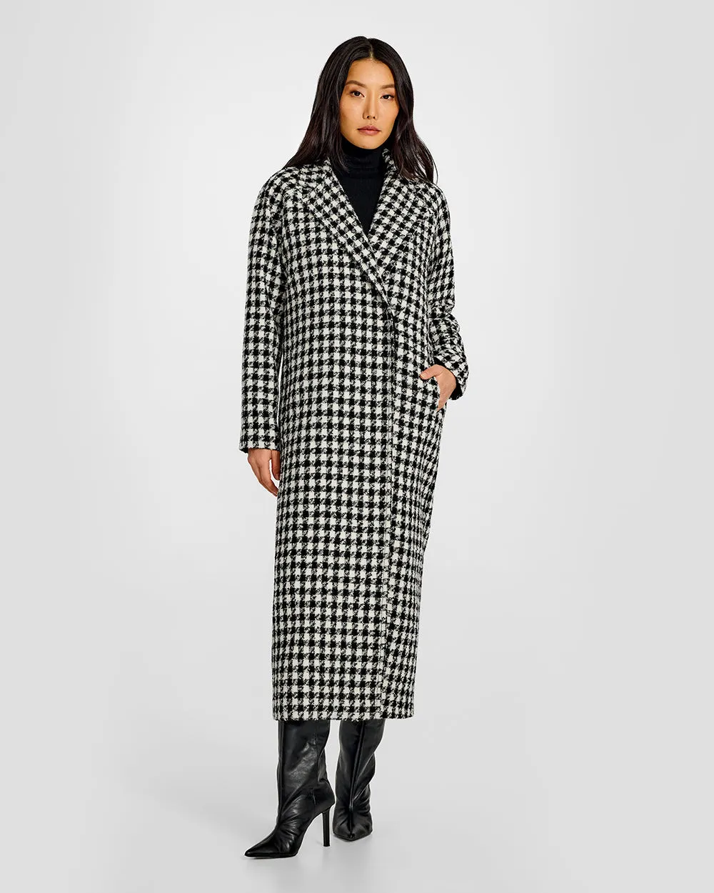 Tweed Houndstooth Suri Alpaca Long Raglan Sleeve Coat