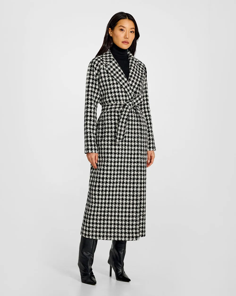 Tweed Houndstooth Suri Alpaca Long Raglan Sleeve Coat