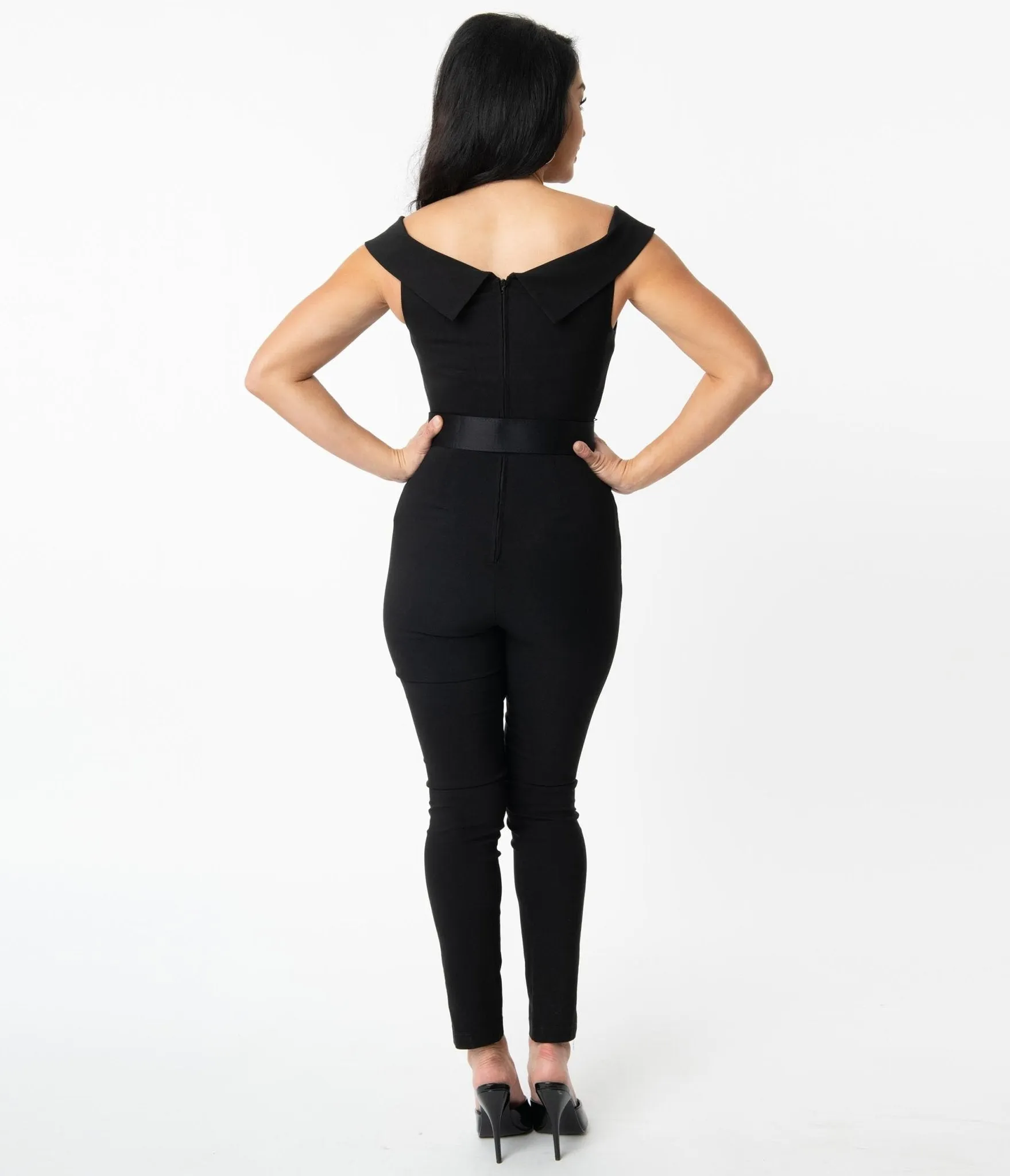 Unique Vintage Black Off Shoulder Gillian Jumpsuit