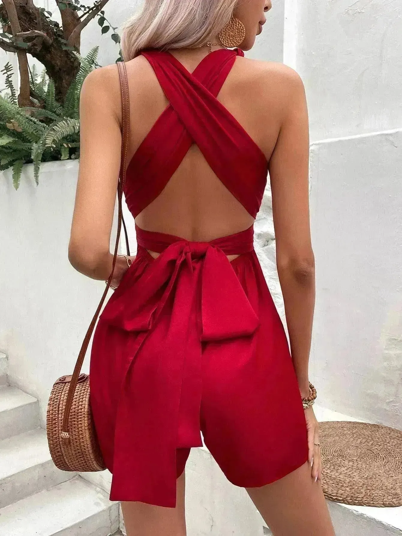 V-neck Charming Lace-up Waist Backless Elegant Sweet Women's Jumpsuit