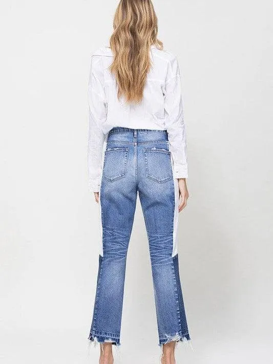 VERVET By Flying Monkey New Girl on the Block Super High Rise Straight Jeans with Side Blocking Panel