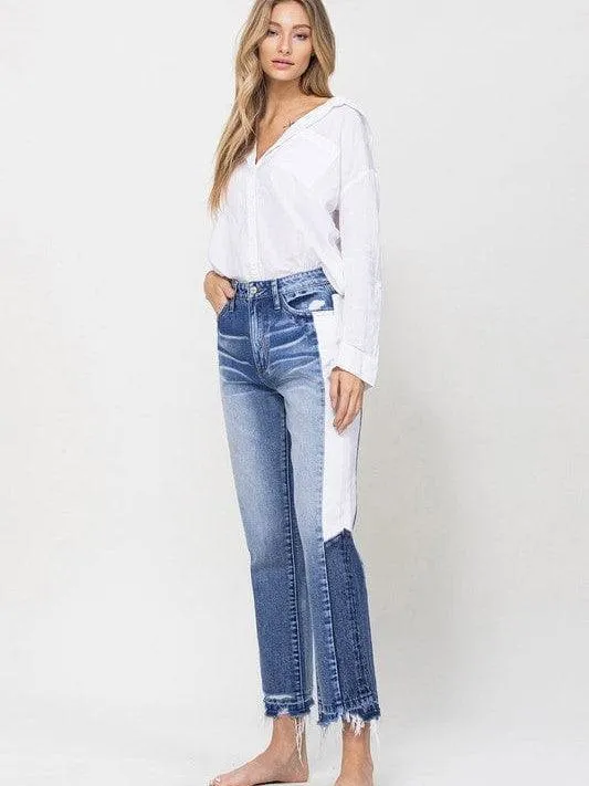 VERVET By Flying Monkey New Girl on the Block Super High Rise Straight Jeans with Side Blocking Panel