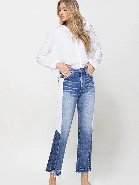 VERVET By Flying Monkey New Girl on the Block Super High Rise Straight Jeans with Side Blocking Panel