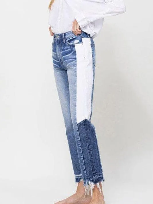 VERVET By Flying Monkey New Girl on the Block Super High Rise Straight Jeans with Side Blocking Panel