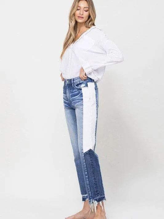 VERVET By Flying Monkey New Girl on the Block Super High Rise Straight Jeans with Side Blocking Panel