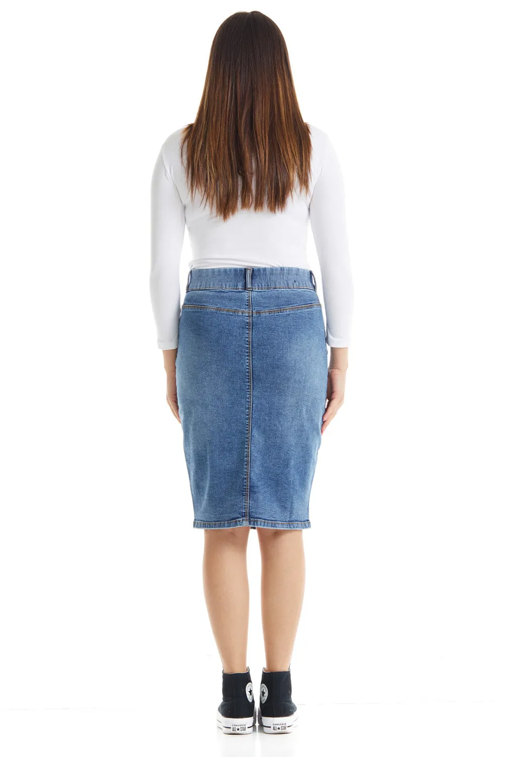 Vintage blue below knee length denim jean skirt 'Brooklyn'