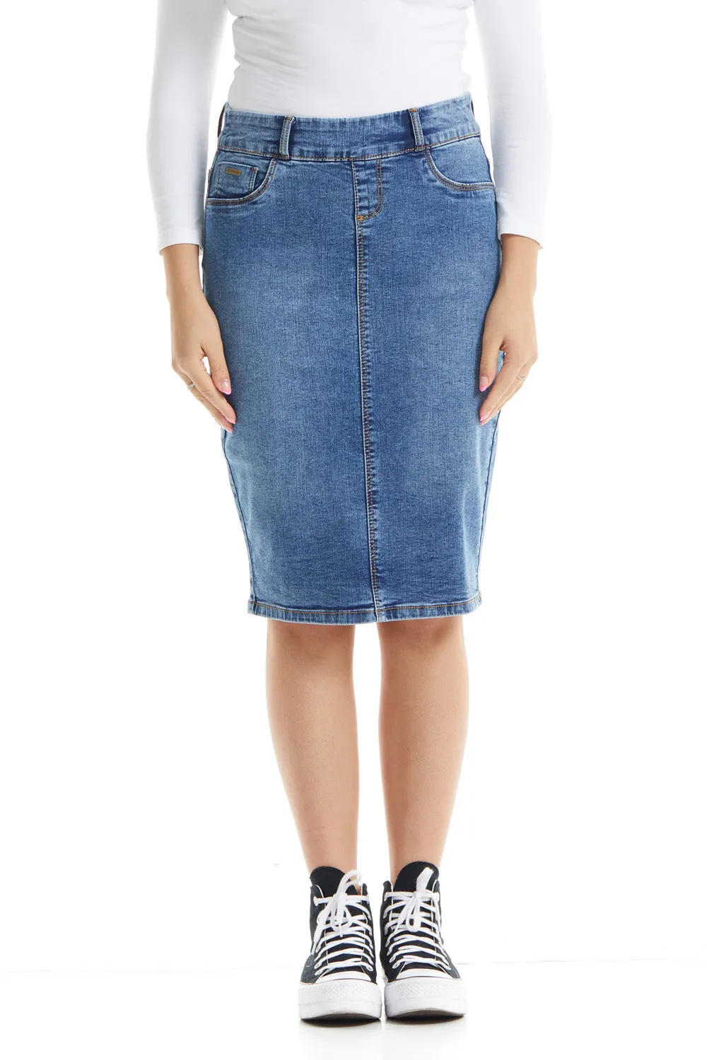 Vintage blue below knee length denim jean skirt 'Brooklyn'