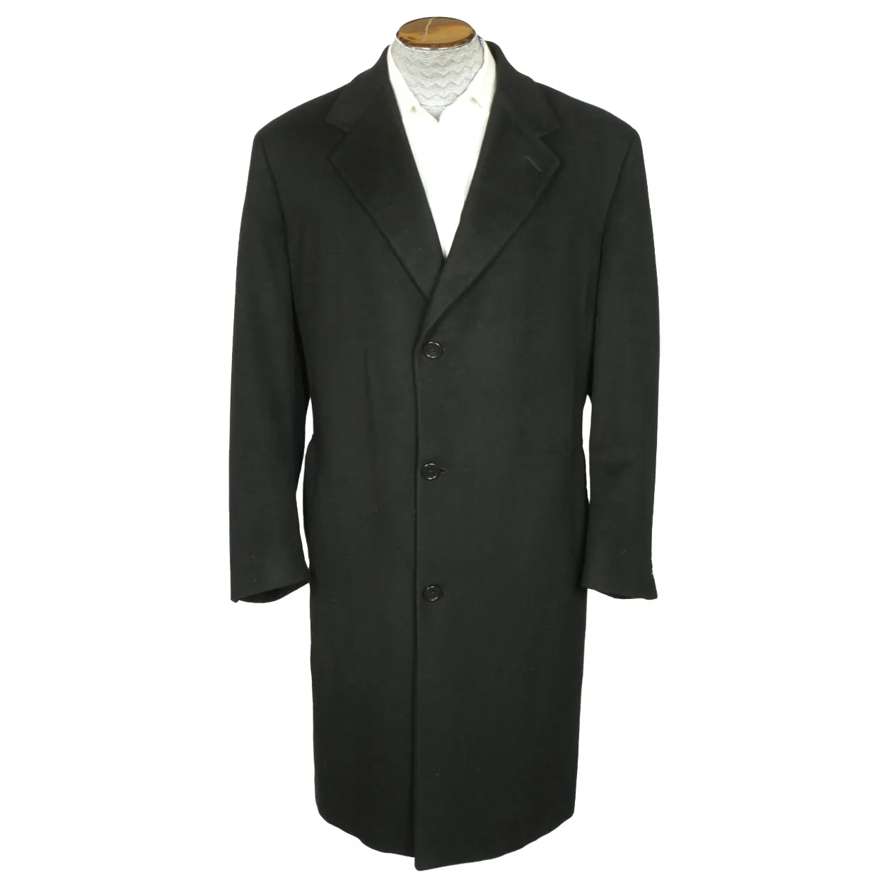 Vintage Mens Topcoat Overcoat 100% Pure Italian Cashmere Black Coat Size 44R