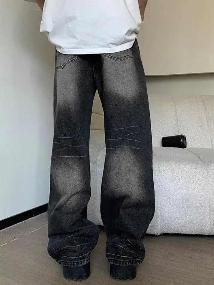 Vintage Wash Straight Leg Loose Jeans