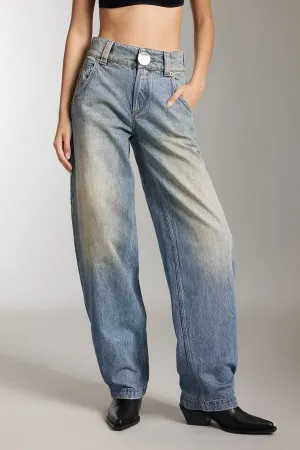 Vintage Washed Distressed Cargo Jeans