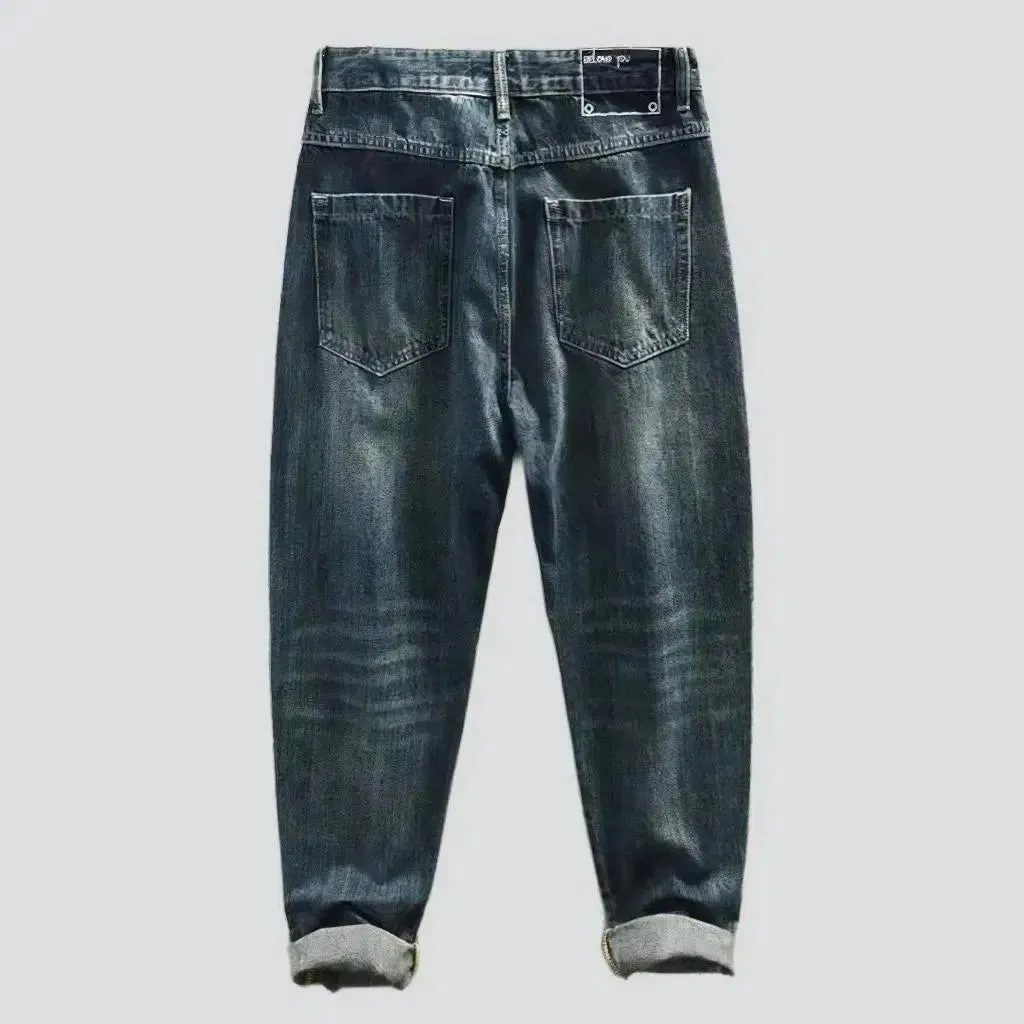 Whiskered dark-wash jeans
 for men