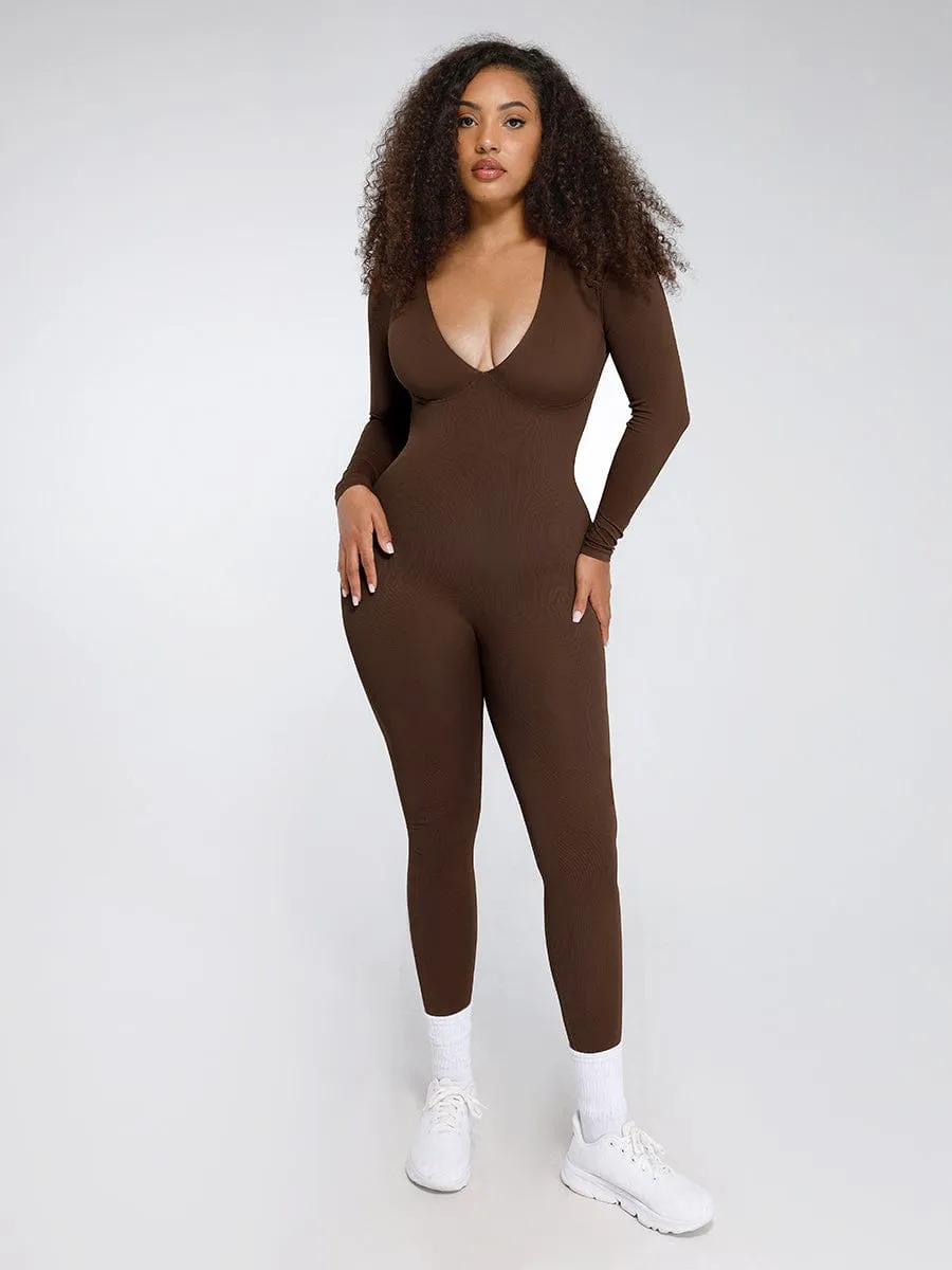 Wholesale Seamless Deep V Tummy Control Waist Cinching Catsuit