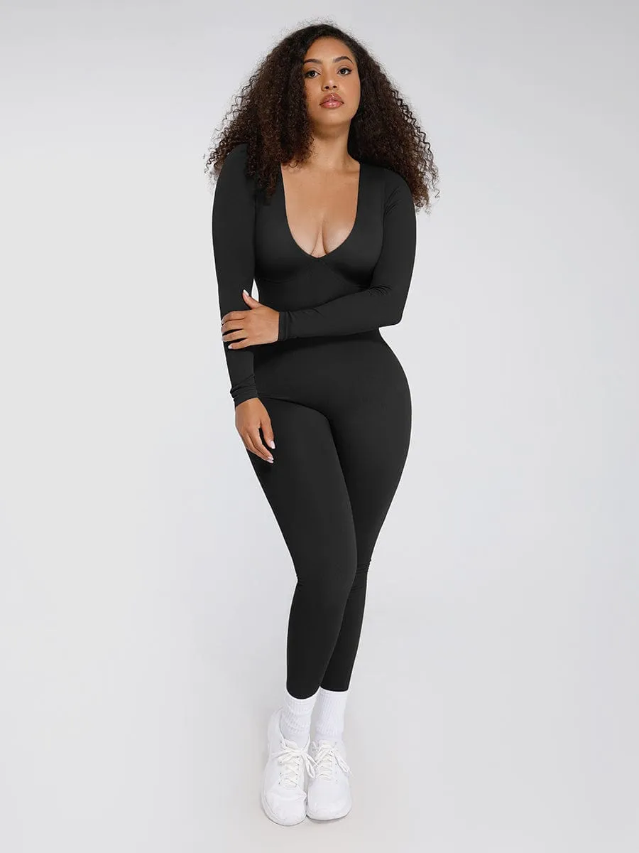 Wholesale Seamless Deep V Tummy Control Waist Cinching Catsuit