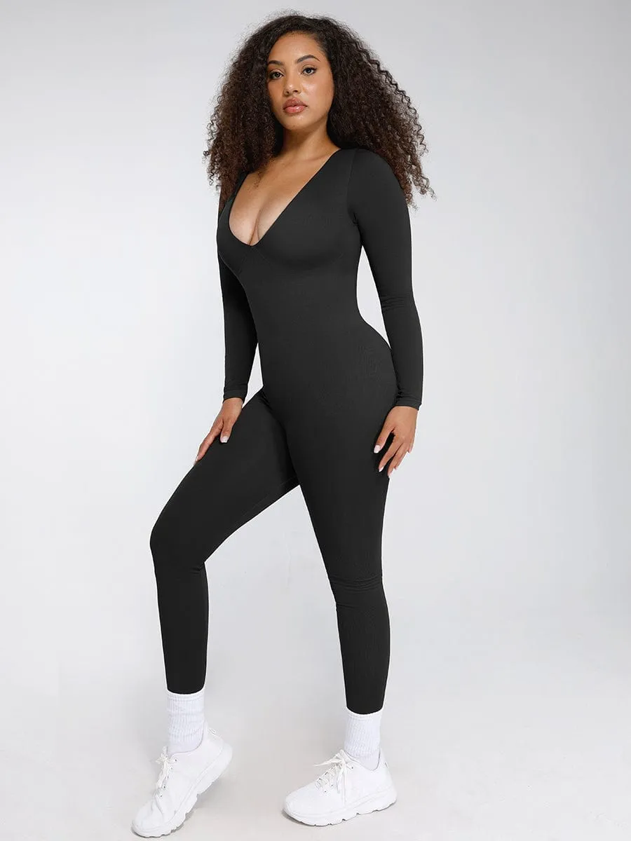 Wholesale Seamless Deep V Tummy Control Waist Cinching Catsuit