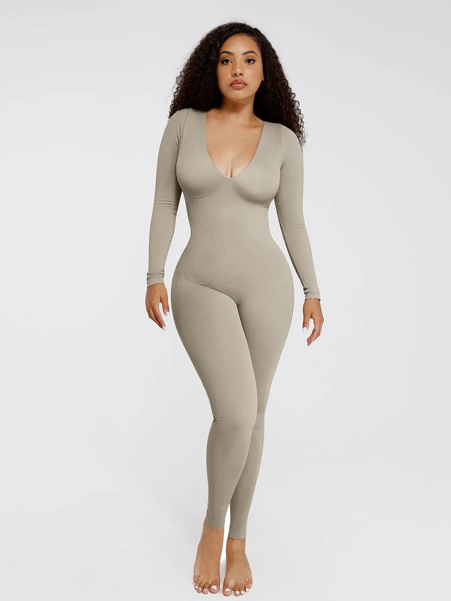 Wholesale Seamless Deep V Tummy Control Waist Cinching Catsuit