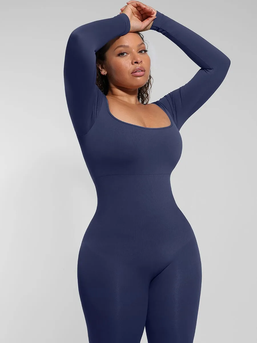 Wholesale Seamless Inverted T-shoulder One-piece Flared Jumpsuit