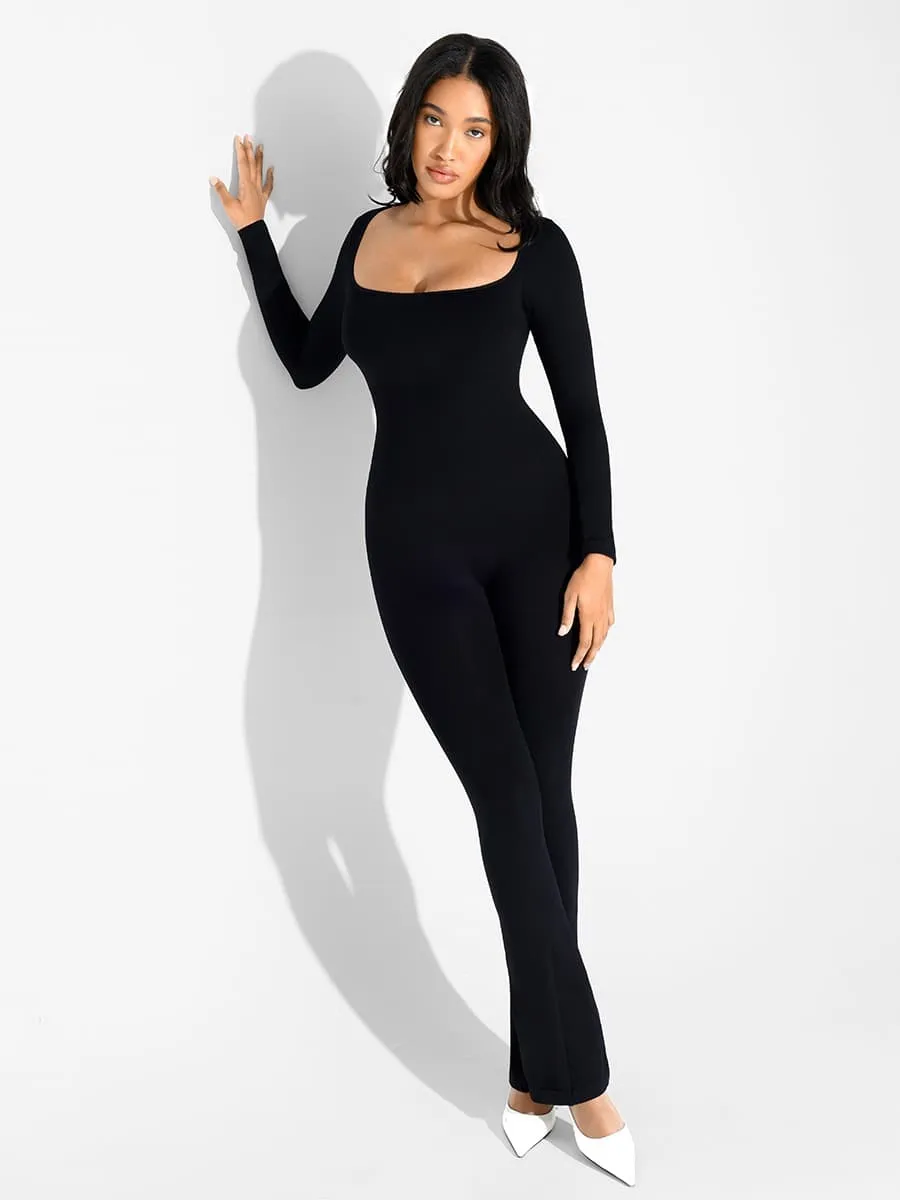 Wholesale Seamless Inverted T-shoulder One-piece Flared Jumpsuit