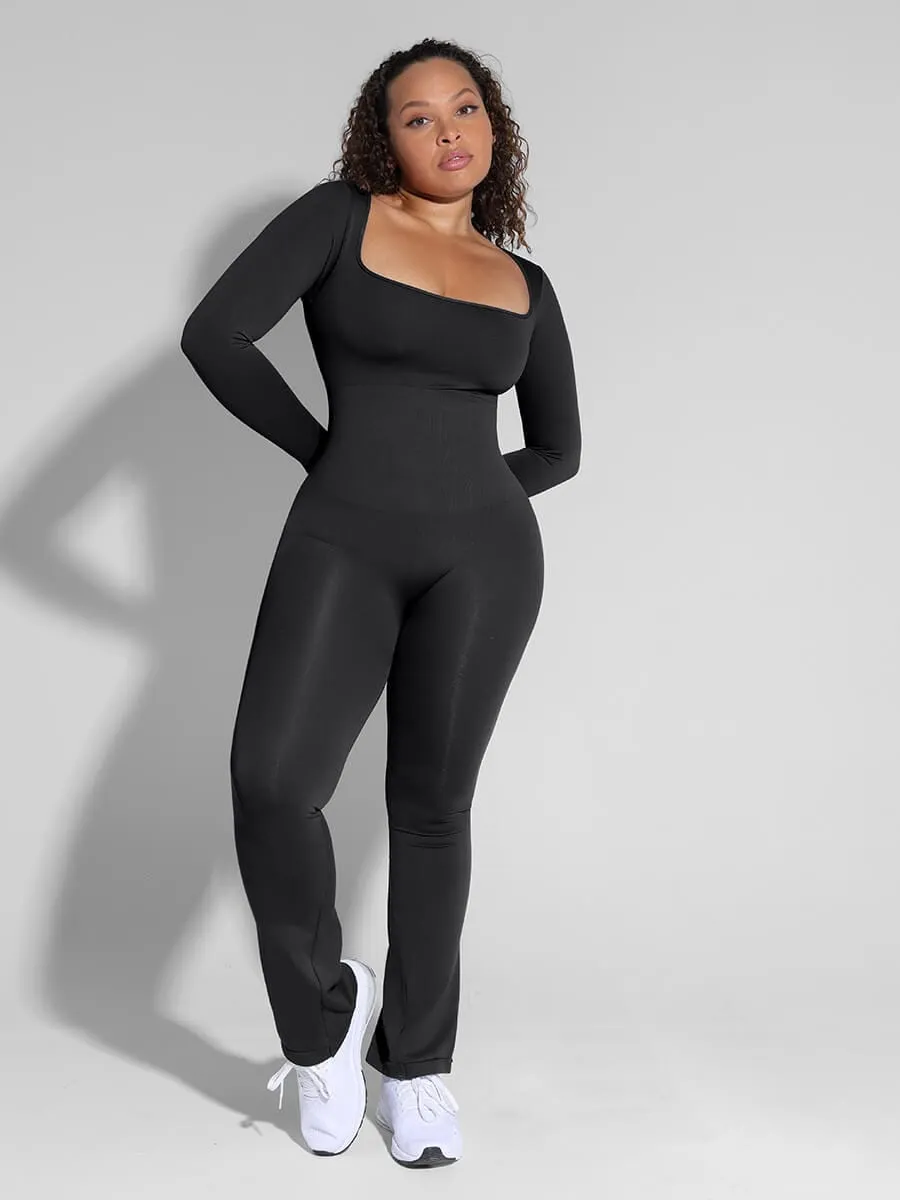 Wholesale Seamless Inverted T-shoulder One-piece Flared Jumpsuit