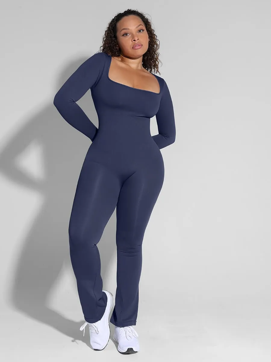 Wholesale Seamless Inverted T-shoulder One-piece Flared Jumpsuit