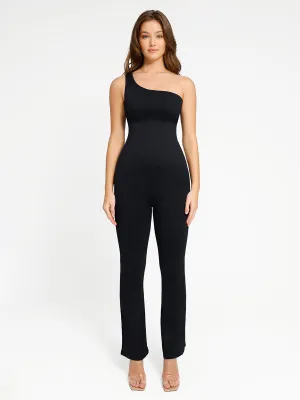 Wholesale Seamless Sloped Shoulders Shaping Jumpsuit with Flared Legs