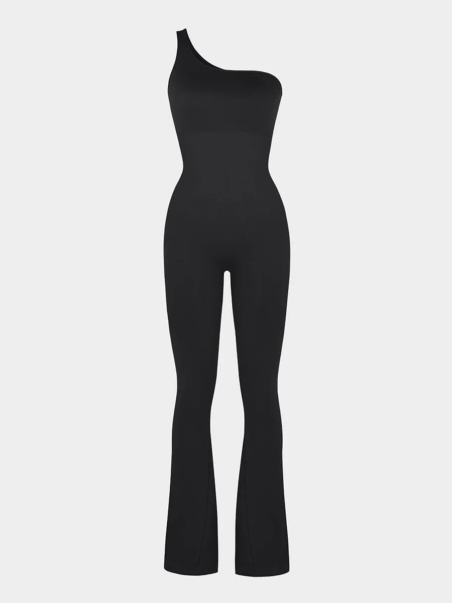 Wholesale Seamless Sloped Shoulders Shaping Jumpsuit with Flared Legs