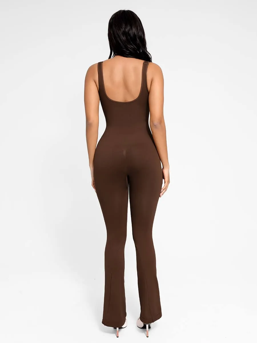 Wholesale Seamless Square Neck U-Back Flared Jumpsuit