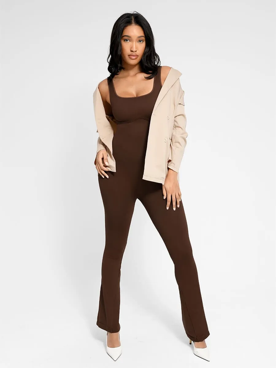 Wholesale Seamless Square Neck U-Back Flared Jumpsuit