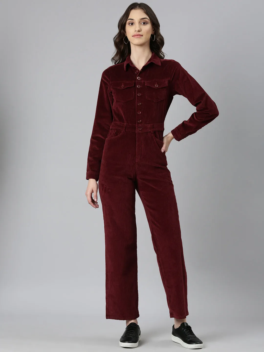 Women Maroon Solid Jumpsuit