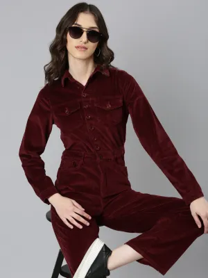 Women Maroon Solid Jumpsuit