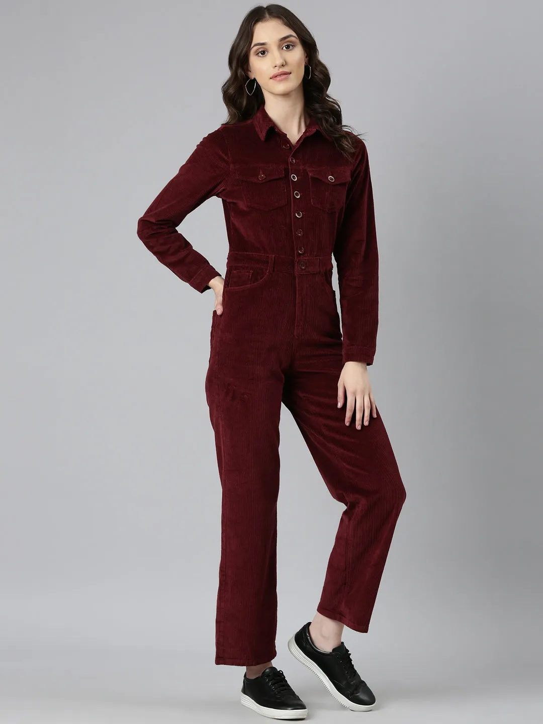 Women Maroon Solid Jumpsuit