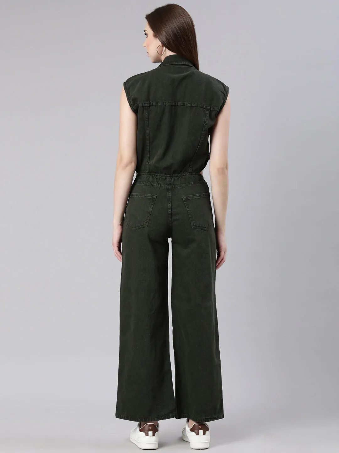 Women Solid Olive Basic Jumpsuit