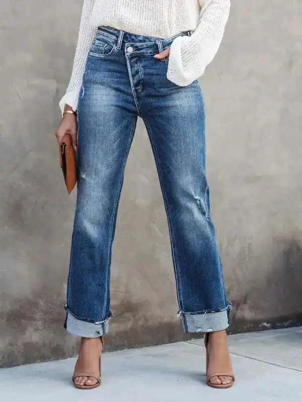 Women’s Asymmetrical Fly Crossover Jeans