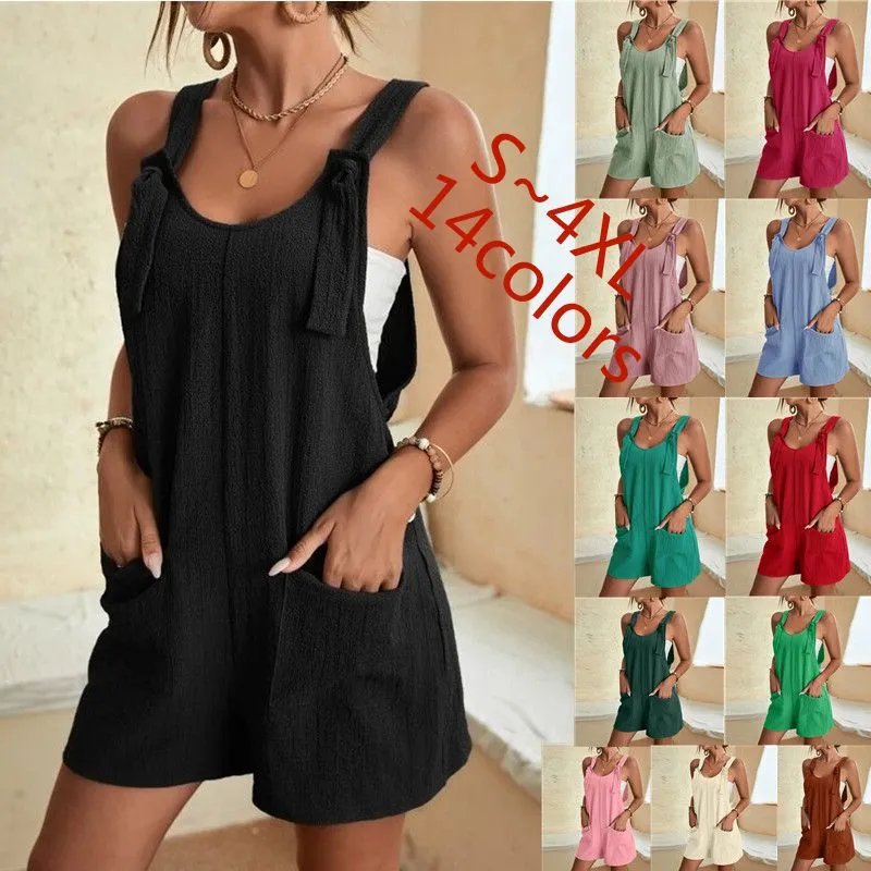 Women's Clothing Summer Casual Fashion Suspender Shorts Jumpsuit