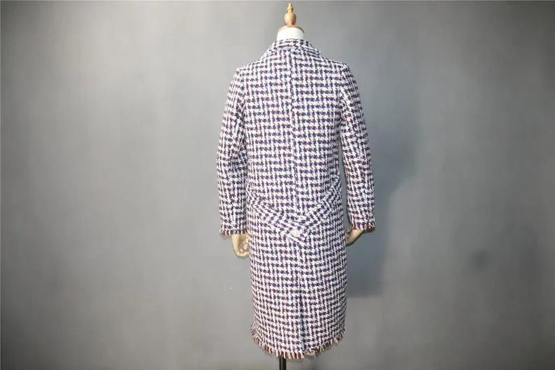 Women's Designer Inspired CUSTOM MADE Hounds tooth Wool Blend Tweed Long Coat