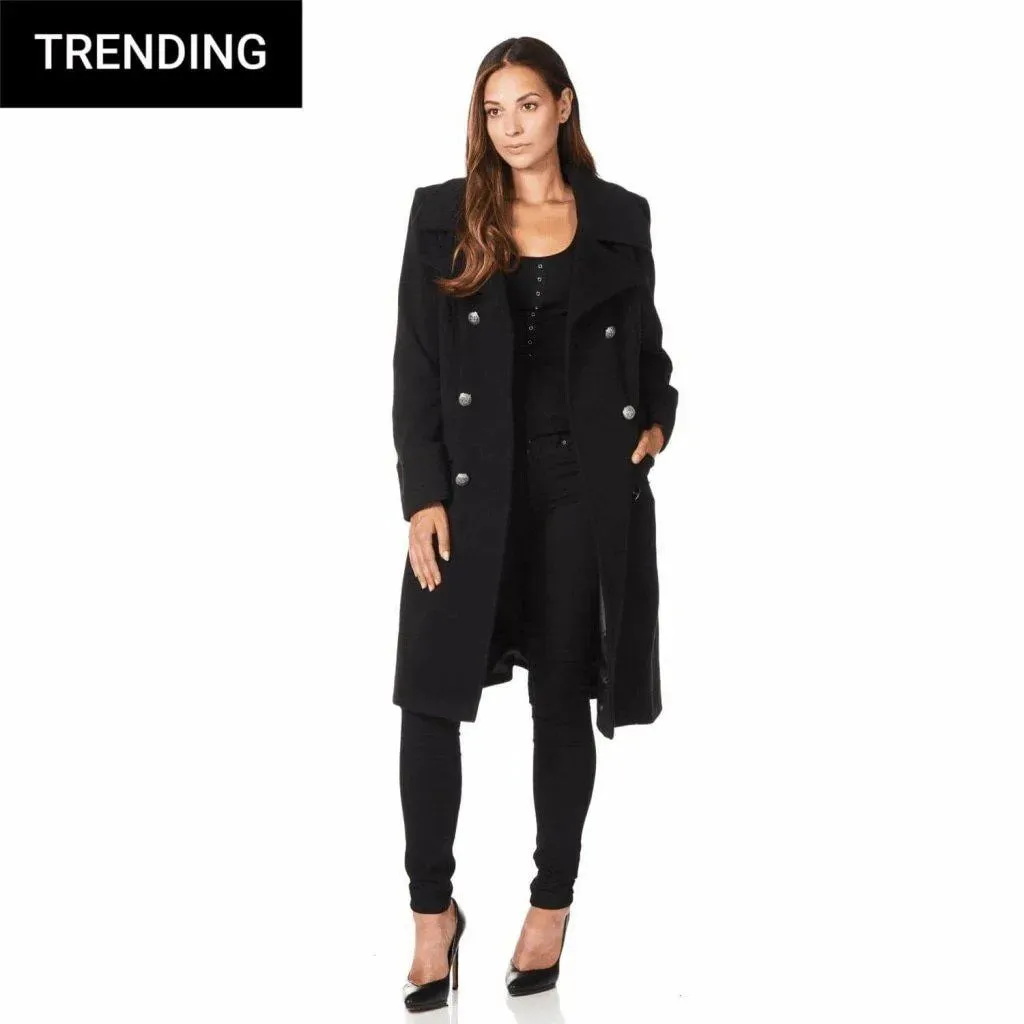 Wool Blend Double Breasted Midi Coat