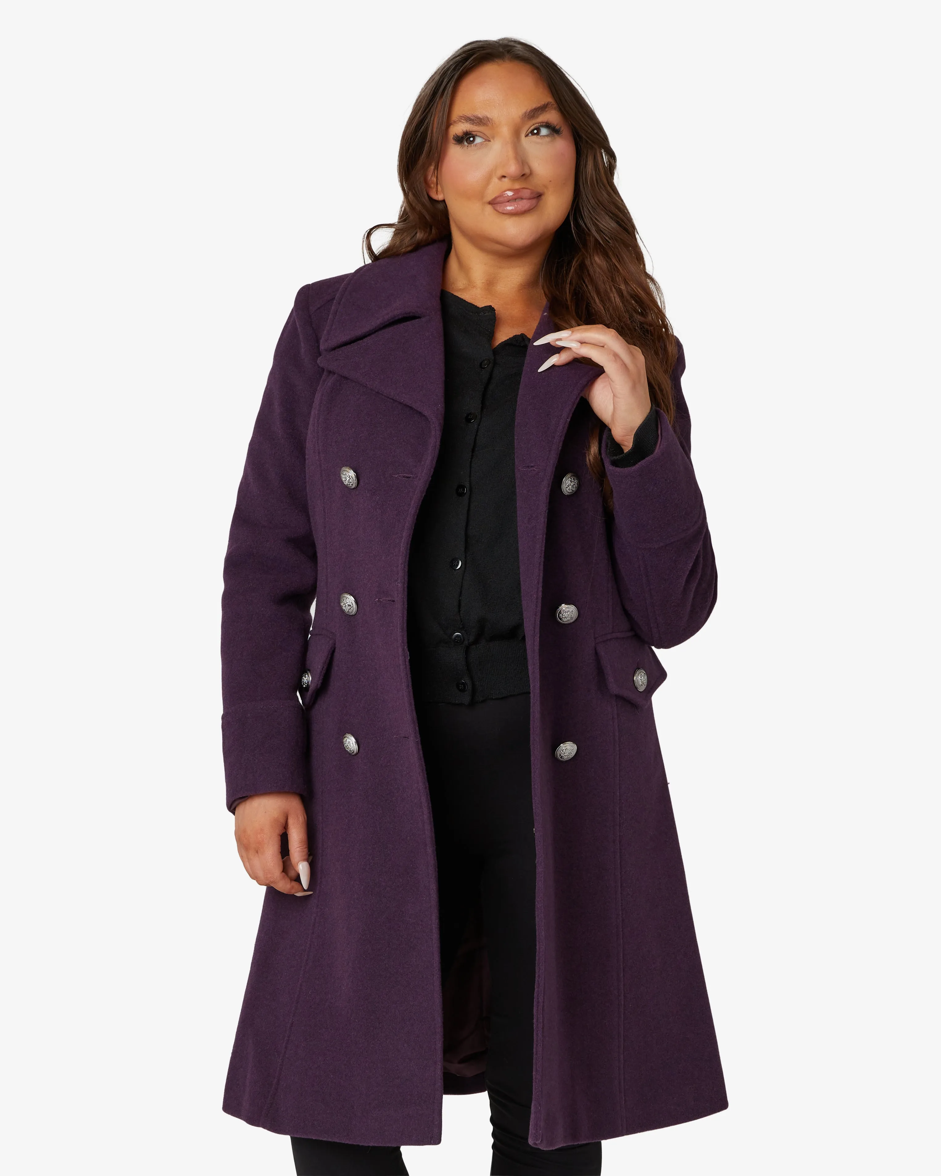 Wool Blend Double Breasted Midi Coat