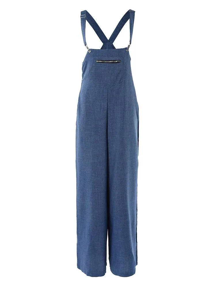 WOOLEN SUSPENDER JUMPSUIT WITH ZIPPERED POCKET