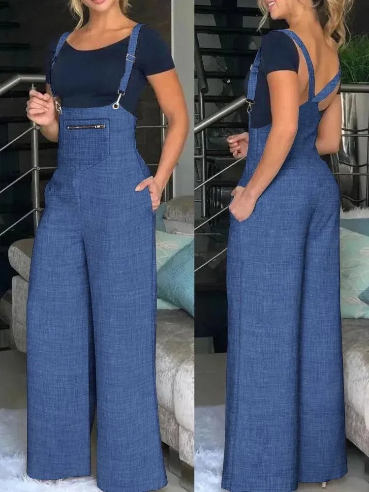 WOOLEN SUSPENDER JUMPSUIT WITH ZIPPERED POCKET