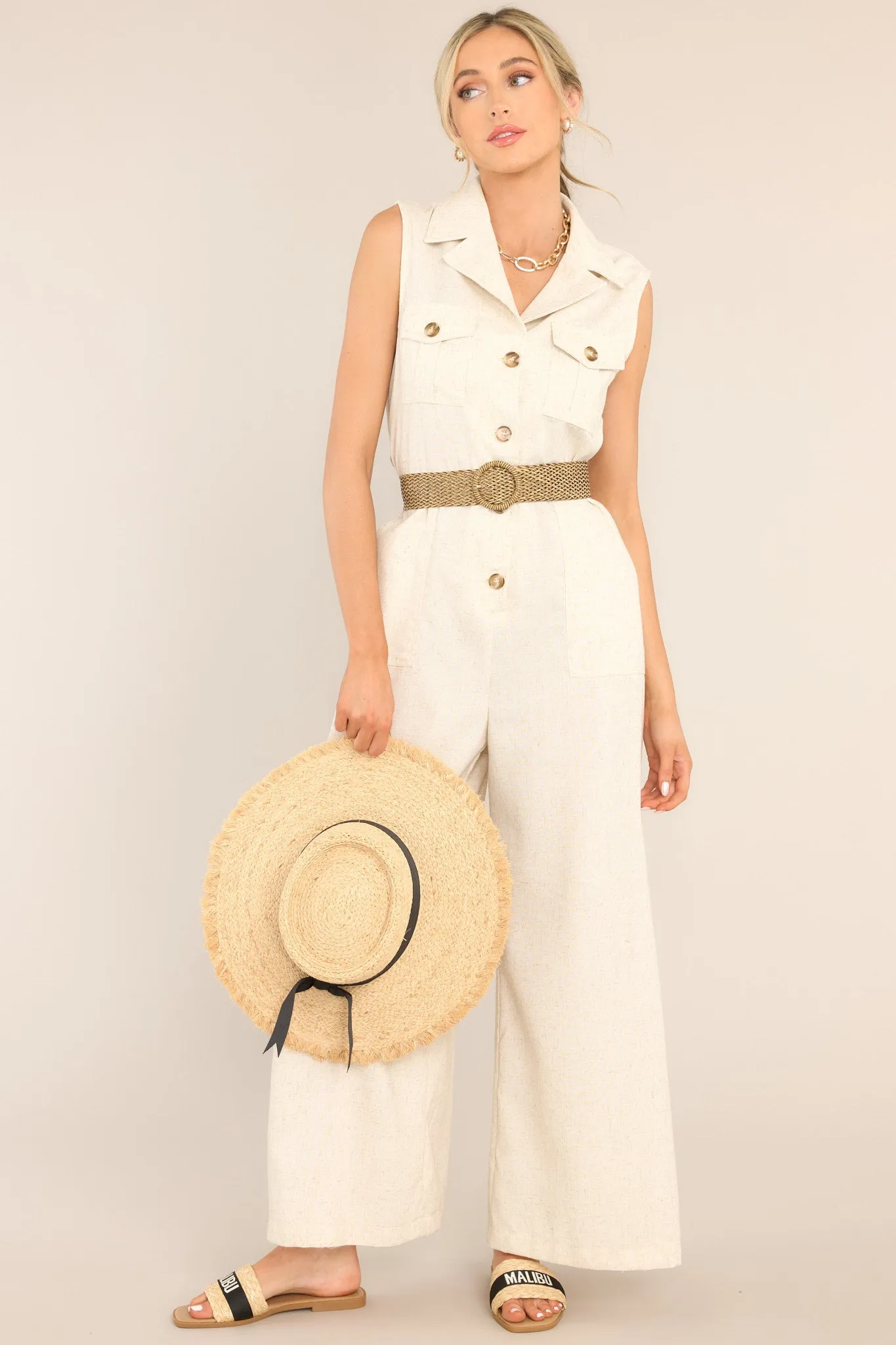 World View Oatmeal Belted Jumpsuit