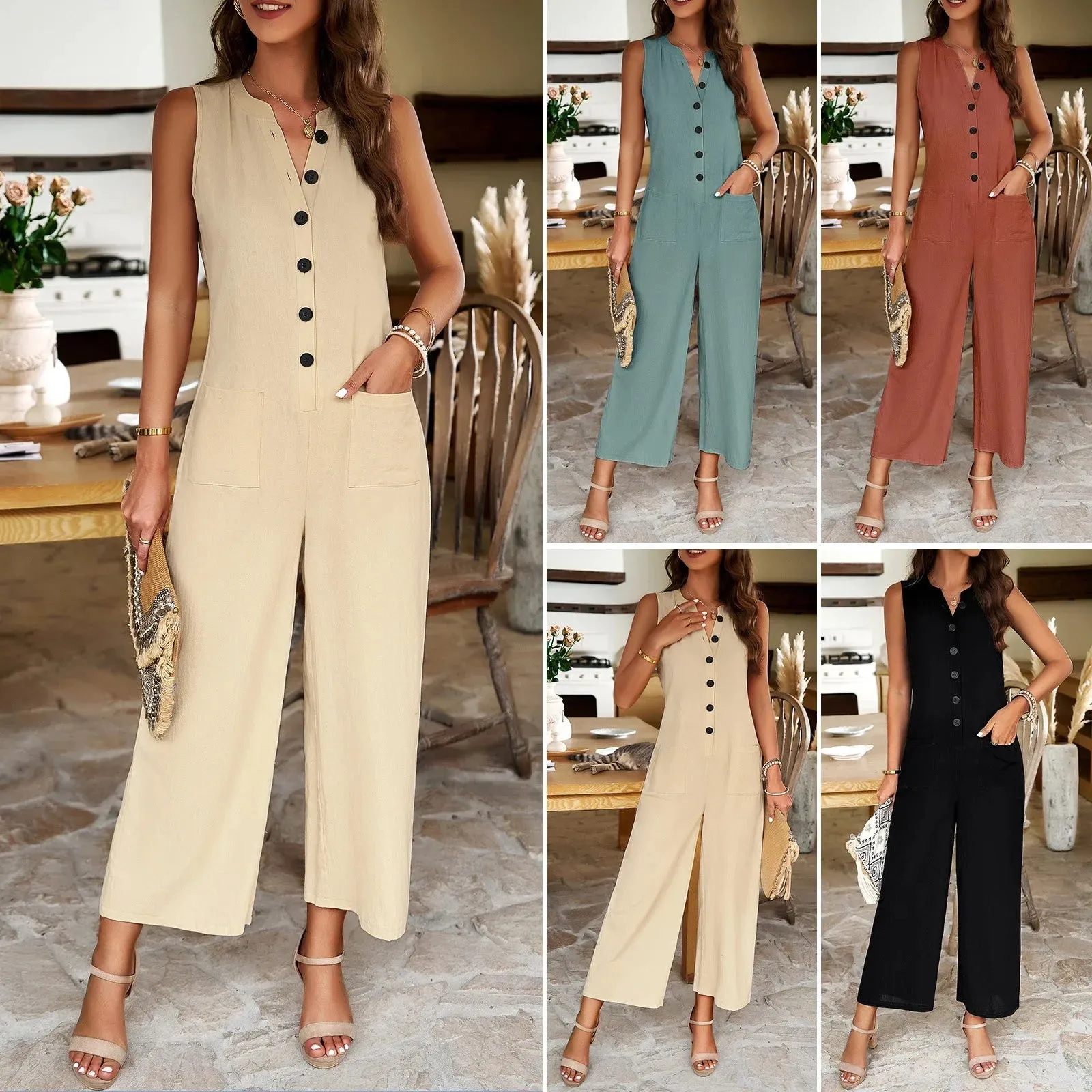 YEAE Temperament Elegant Sleeveless Solid Colour Women's Jumpsuit Spring and Summer Hot Sale Casual Fashion Women's Pants 2024