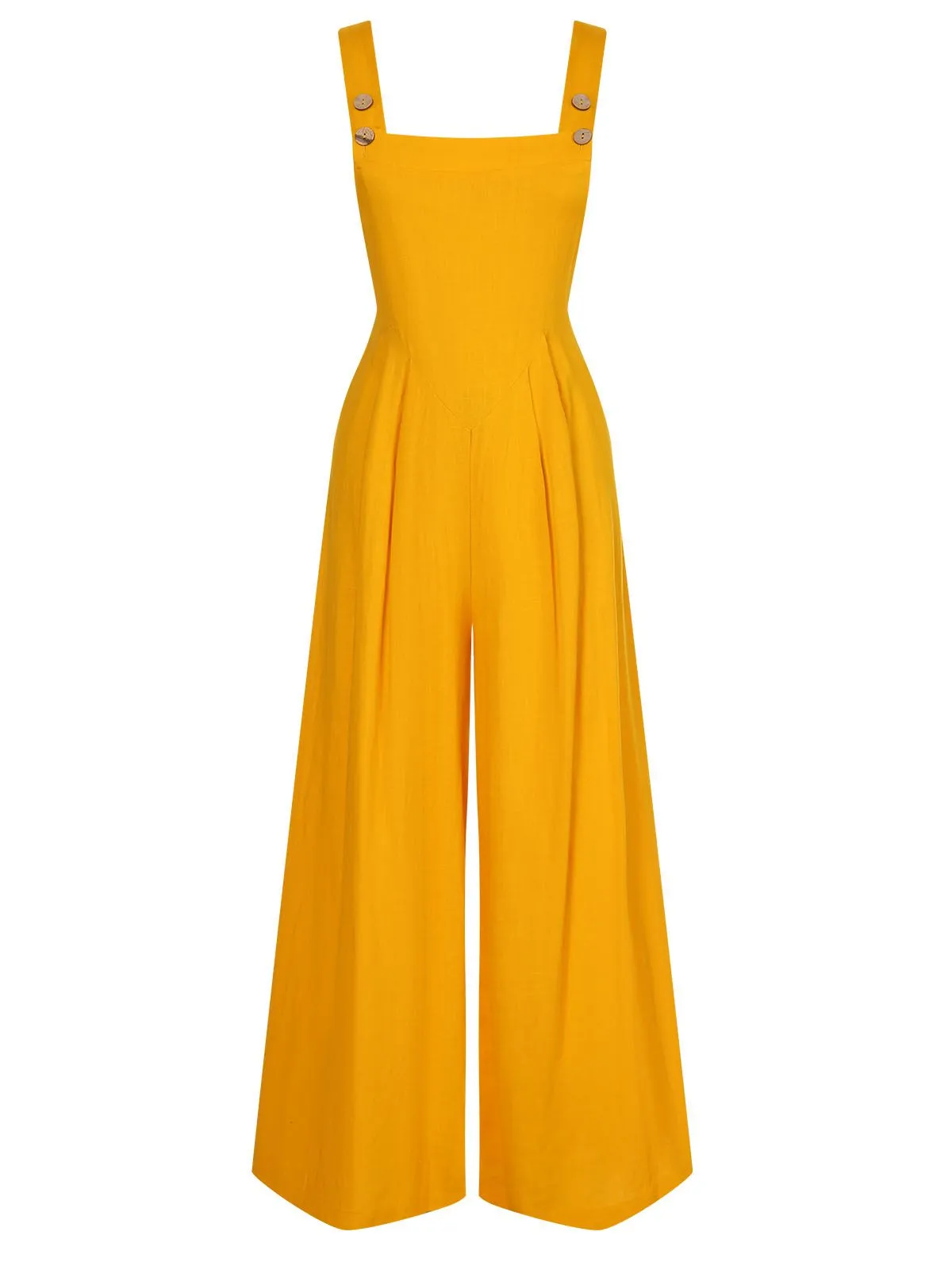 Yellow 1930s Strap Button Solid Jumpsuit