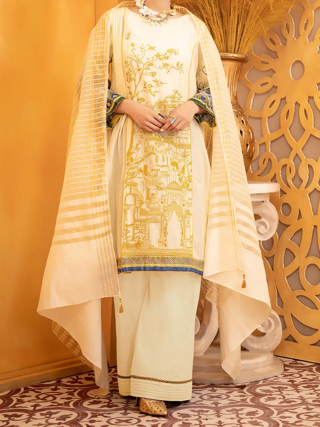 Yellow Lawn  3 Piece Stitched - ALP-933